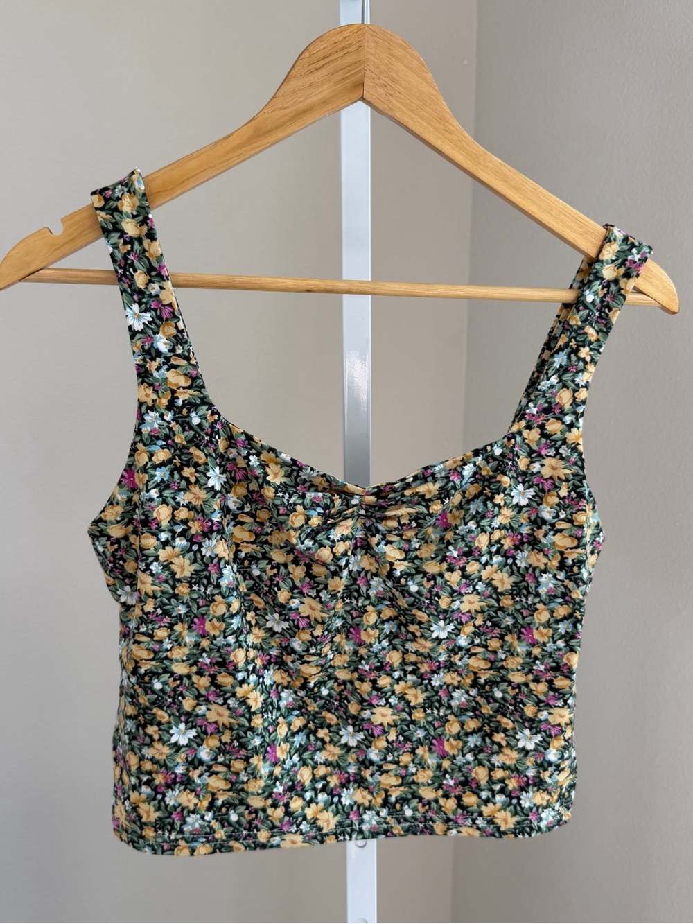 Black Floral Crop Tank with Yellow Accents